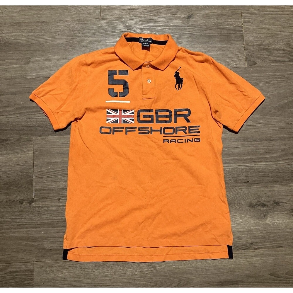Polo Ralph Lauren GBR Offshore Racing Shirt Men's Small/Youth XL Orange Pique